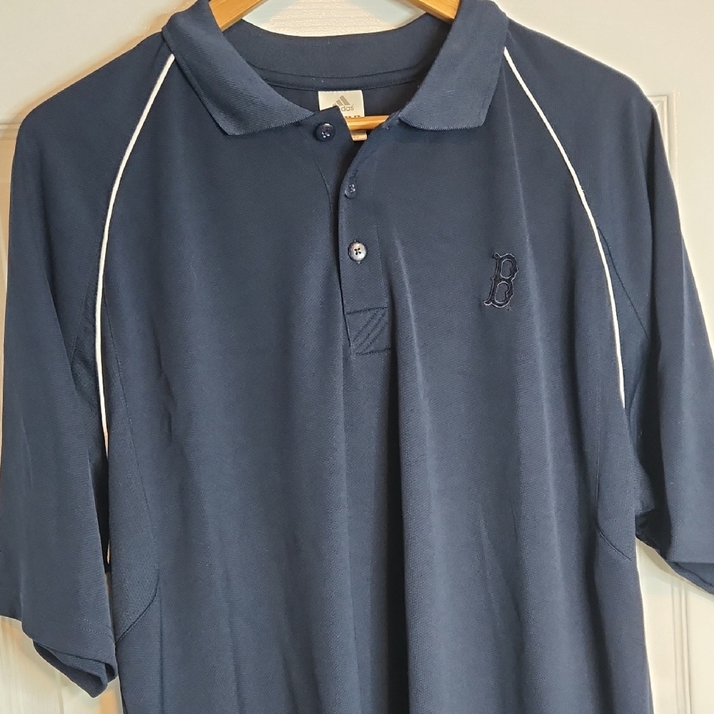 Adidas Dark Blue Polo with White Accents BOSTON EMBLEM Size M